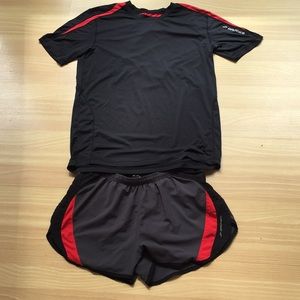 Brooks Running Shirt and racing shorts.